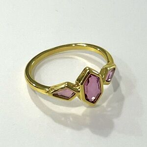 6/$30 — Elegant Gold tone Ring with Pink Gemstones size 9